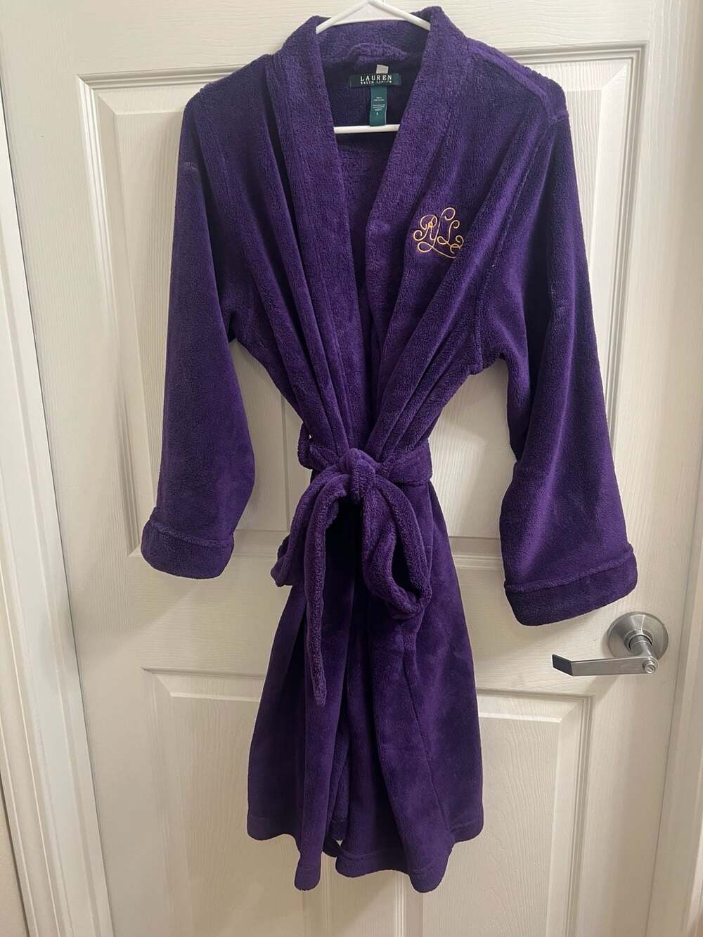 Lauren Ralph Lauren Plush Microfleece Bathrobe in Purple with Monogram